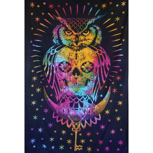 Twinsize Tapestry with Owl Skull - Spiral Circle