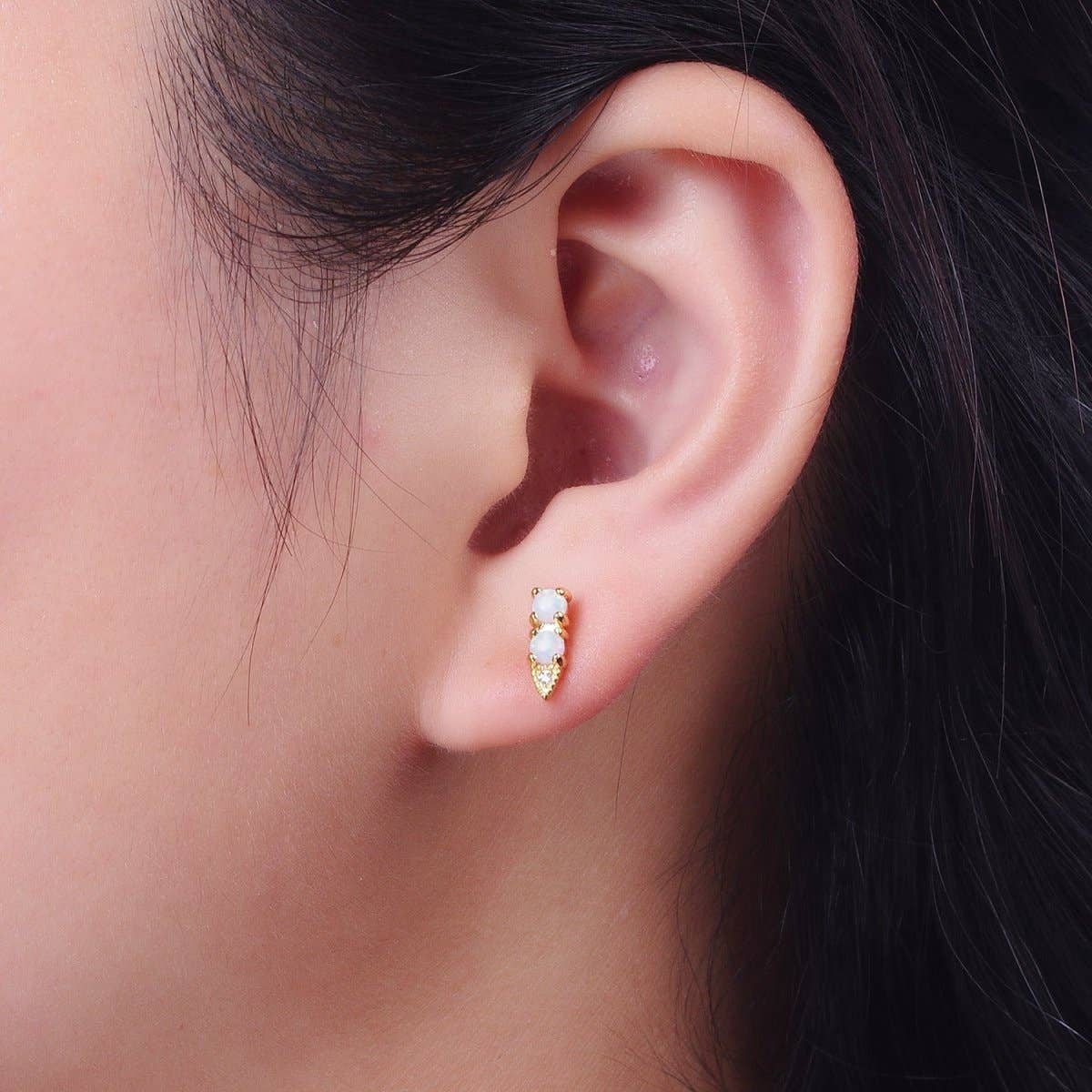 Two Round White Opal CZ Earrings - Spiral Circle