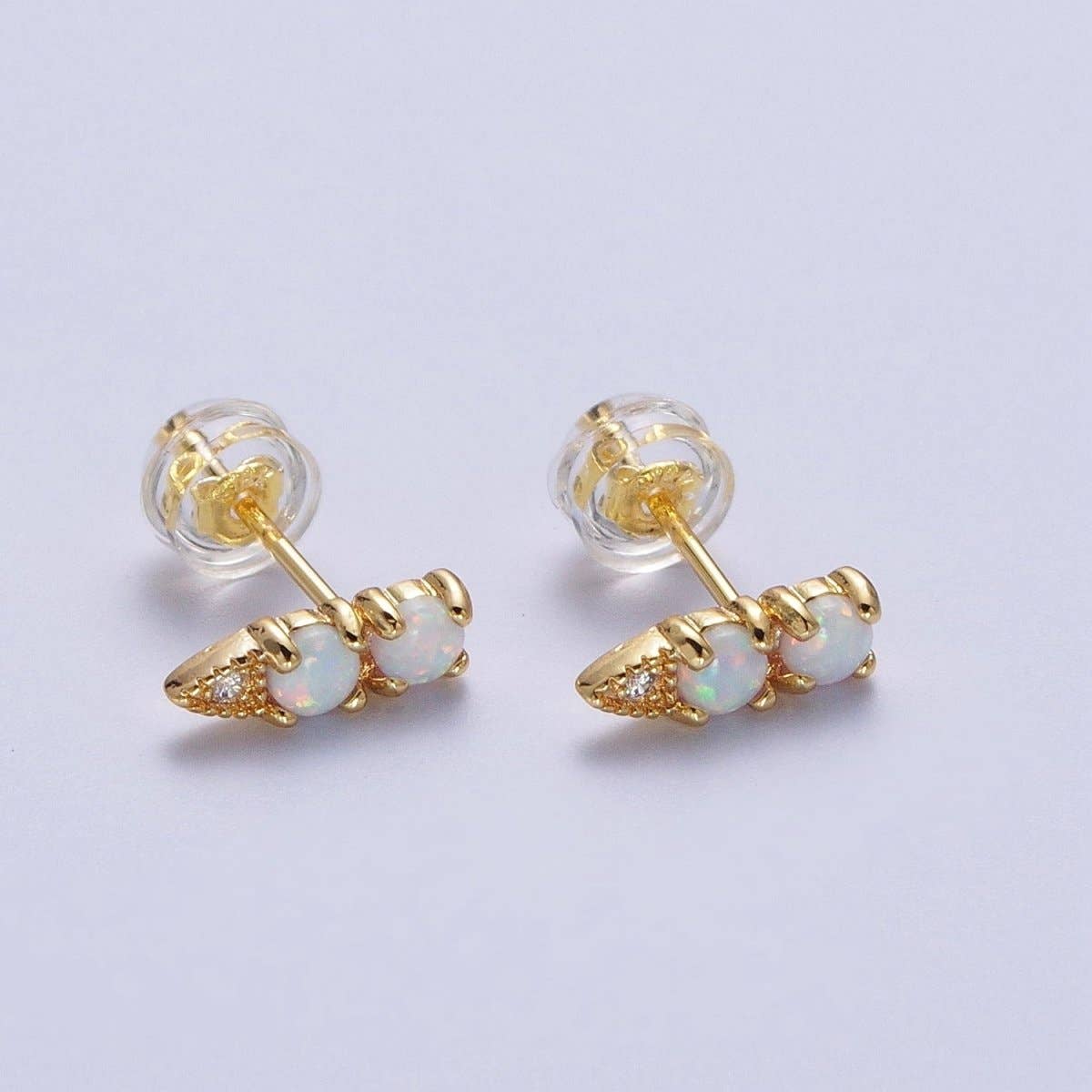 Two Round White Opal CZ Earrings - Spiral Circle