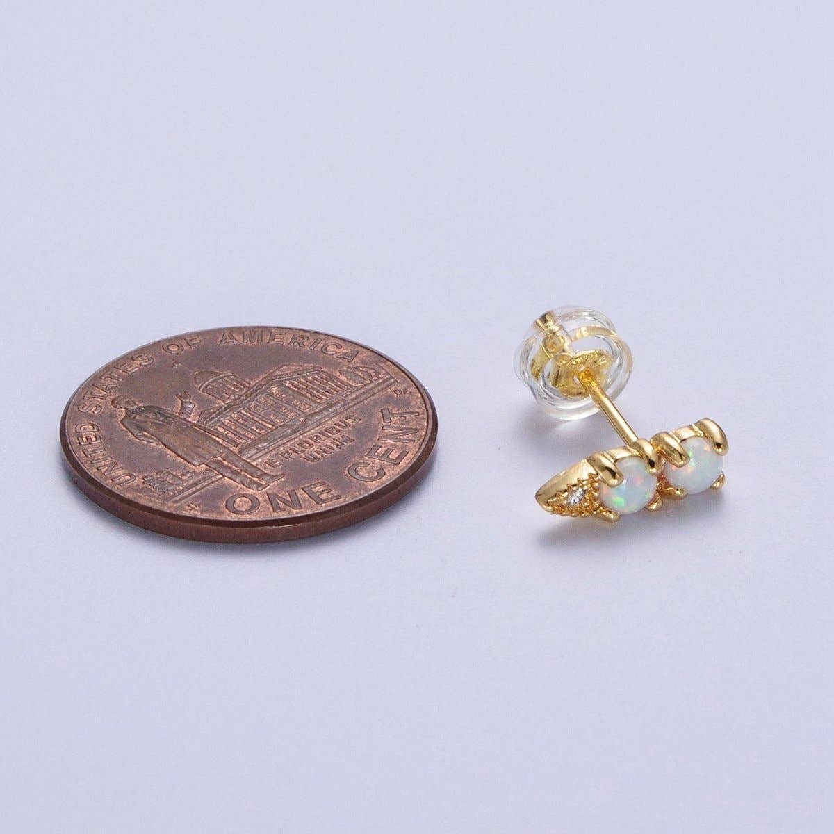 Two Round White Opal CZ Earrings - Spiral Circle