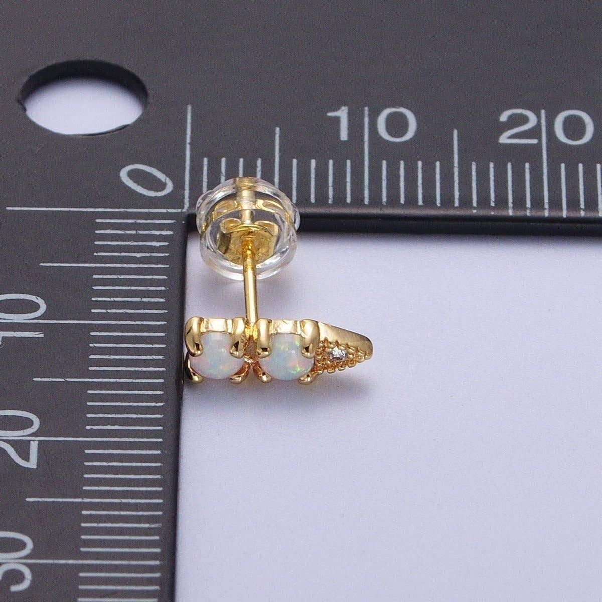 Two Round White Opal CZ Earrings - Spiral Circle