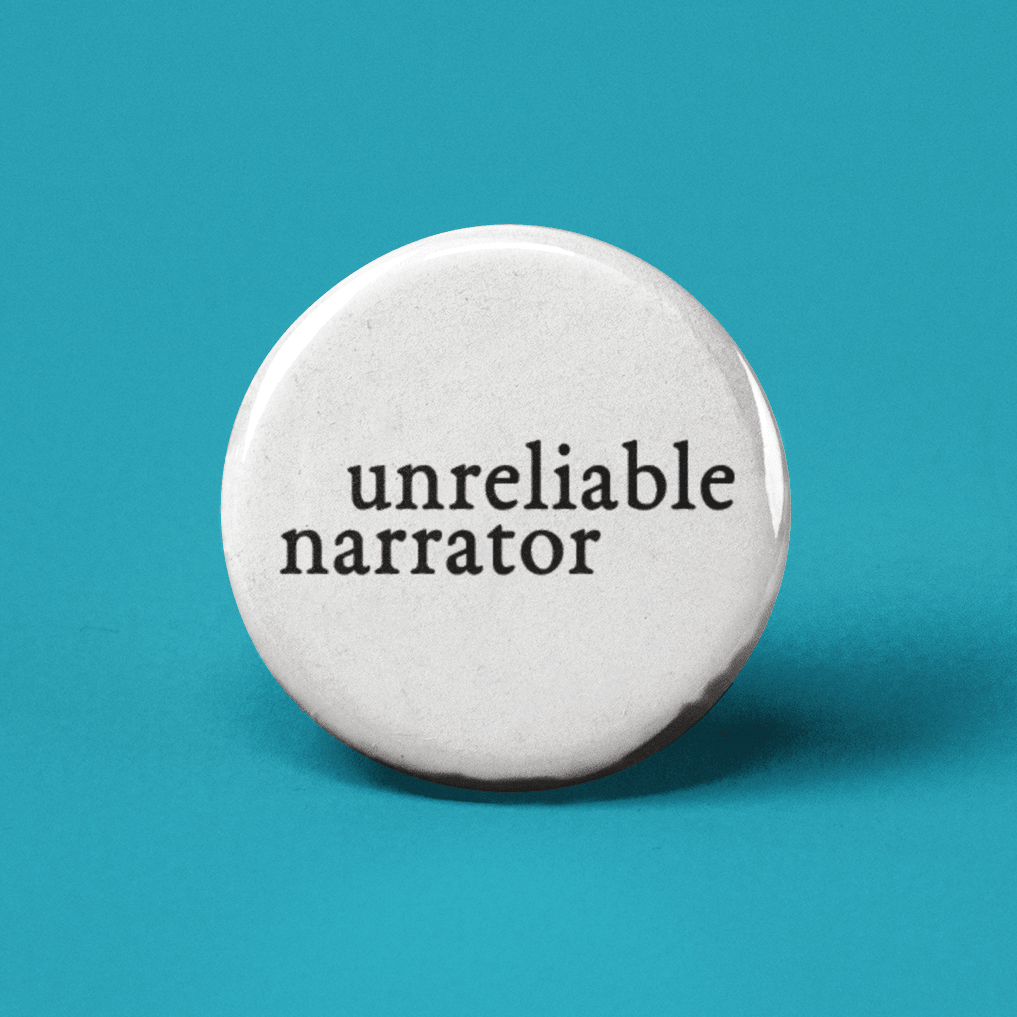Unreliable Narrator Pinback Button - Spiral Circle