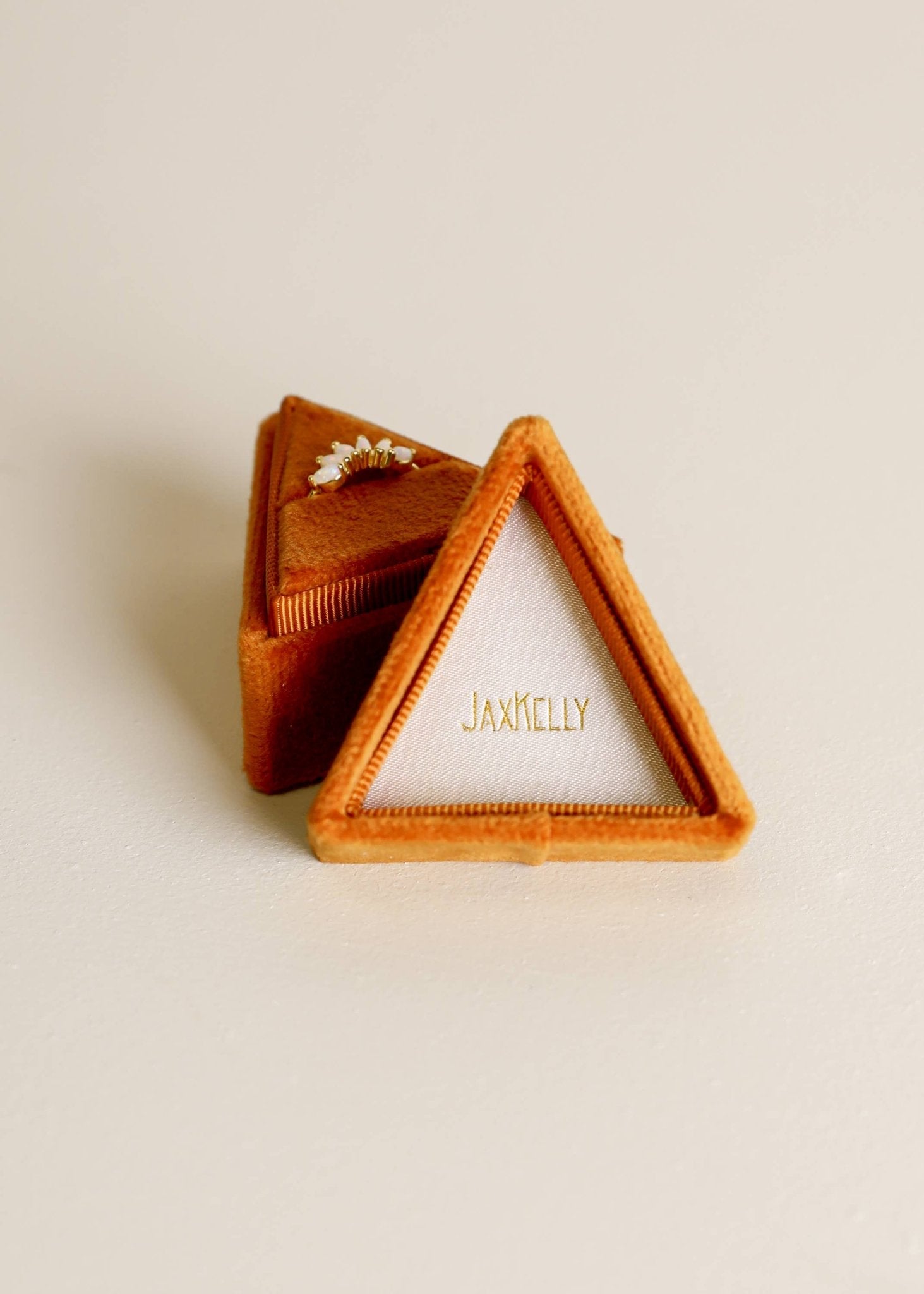 Velvet Jewelry Box - Triangle - Burnt Orange - Spiral Circle