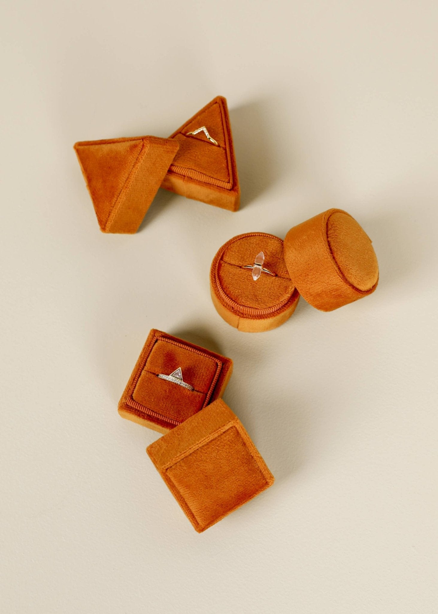 Velvet Jewelry Box - Triangle - Burnt Orange - Spiral Circle