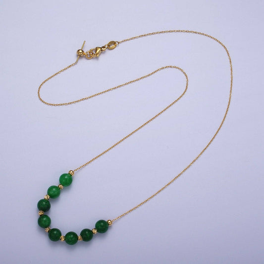 Veronica Gemstone Necklace | 6mm | 18.5" | 24K Gold Plated - Spiral Circle