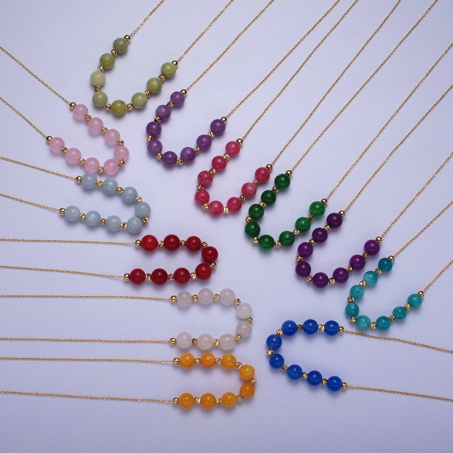 Veronica Gemstone Necklace | 6mm | 18.5" | 24K Gold Plated - Spiral Circle