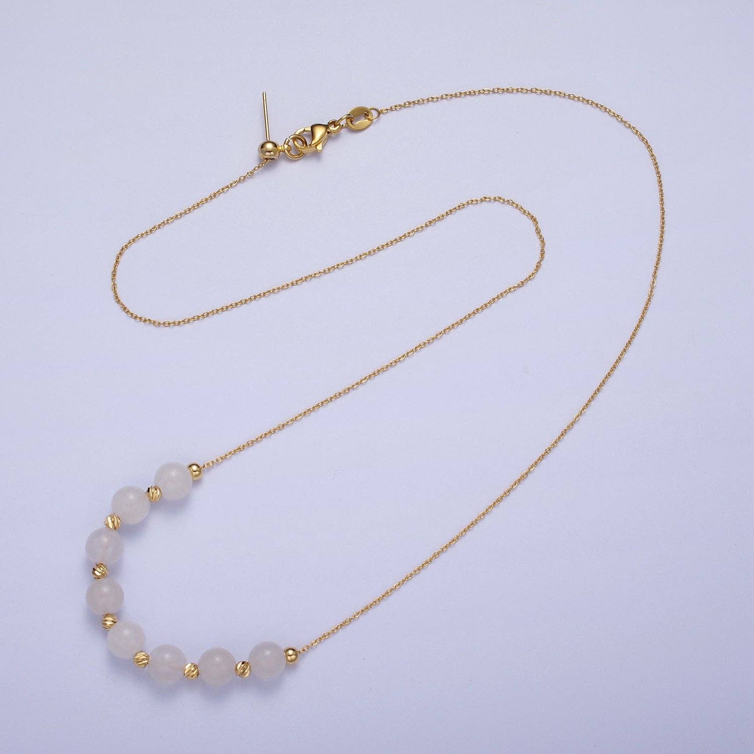 Veronica Gemstone Necklace | 6mm | 18.5" | 24K Gold Plated - Spiral Circle