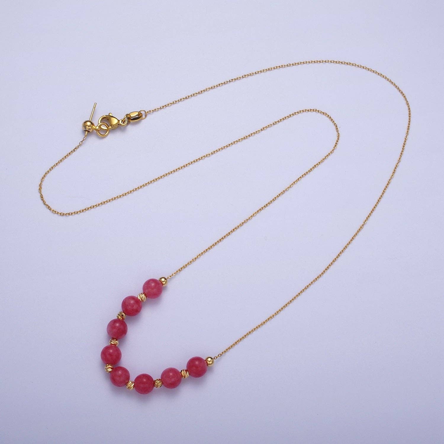 Veronica Gemstone Necklace | 6mm | 18.5" | 24K Gold Plated - Spiral Circle