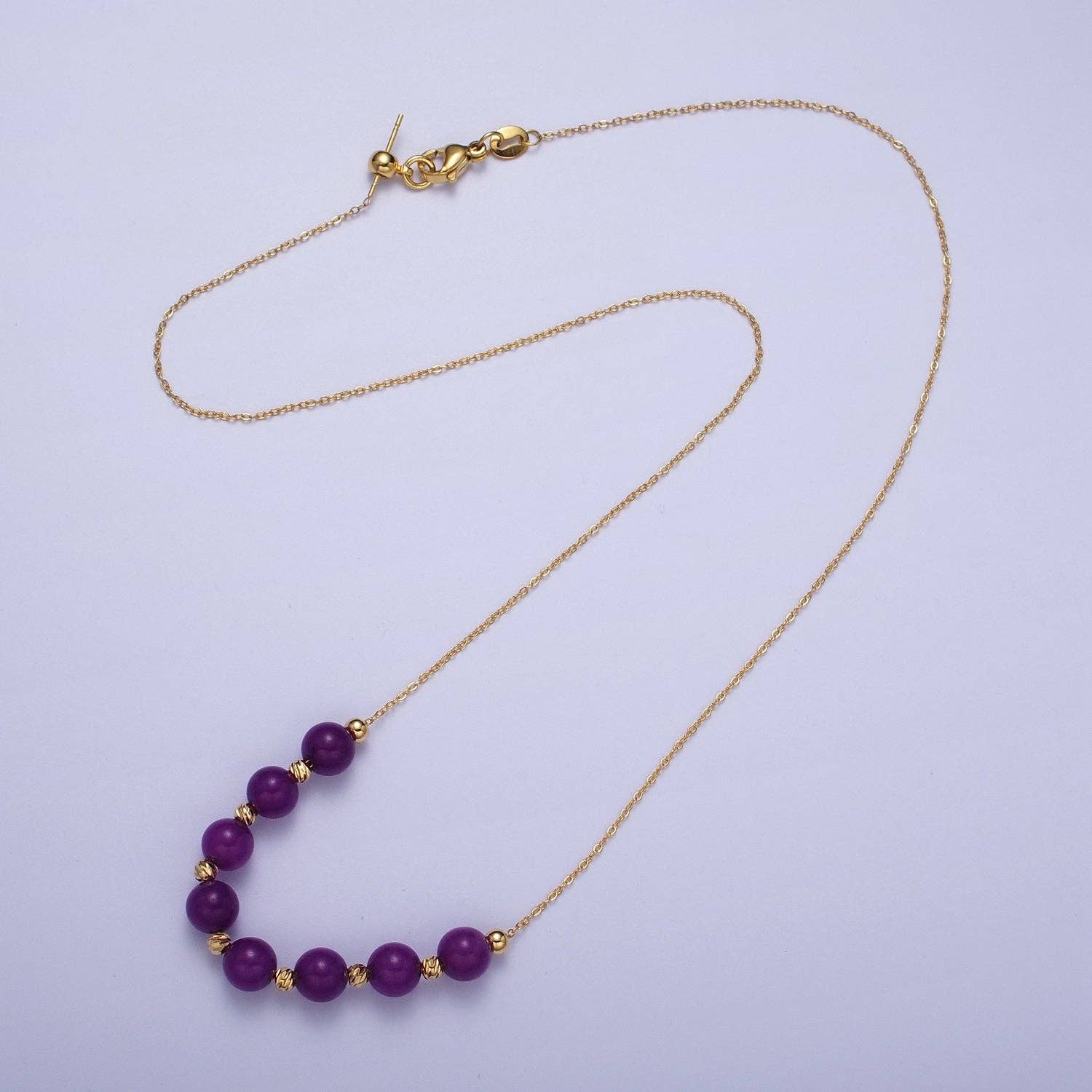 Veronica Gemstone Necklace | 6mm | 18.5" | 24K Gold Plated - Spiral Circle