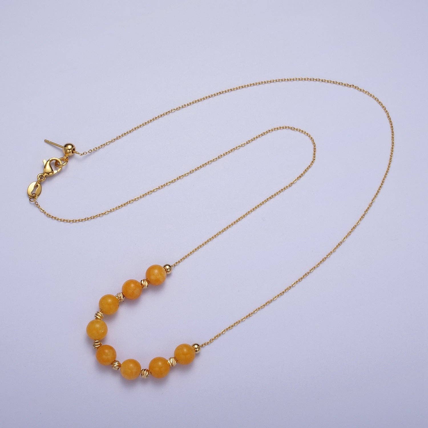 Veronica Gemstone Necklace | 6mm | 18.5" | 24K Gold Plated - Spiral Circle