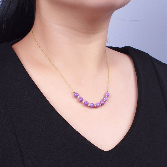 Veronica Gemstone Necklace | 6mm | 18.5" | 24K Gold Plated - Spiral Circle