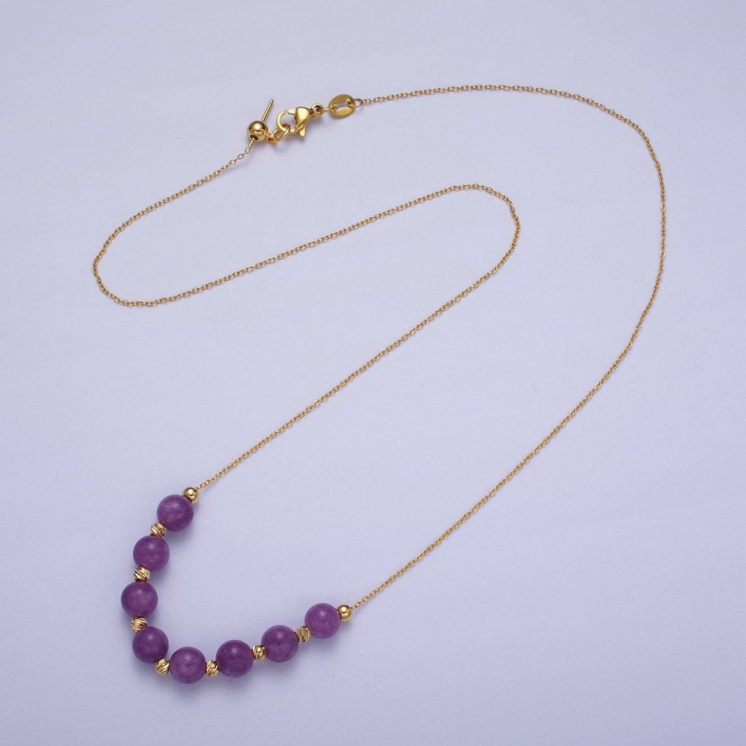 Veronica Gemstone Necklace | 6mm | 18.5" | 24K Gold Plated - Spiral Circle