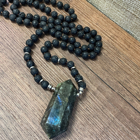 Vesuvius Lava and Labradorite Necklace - Spiral Circle