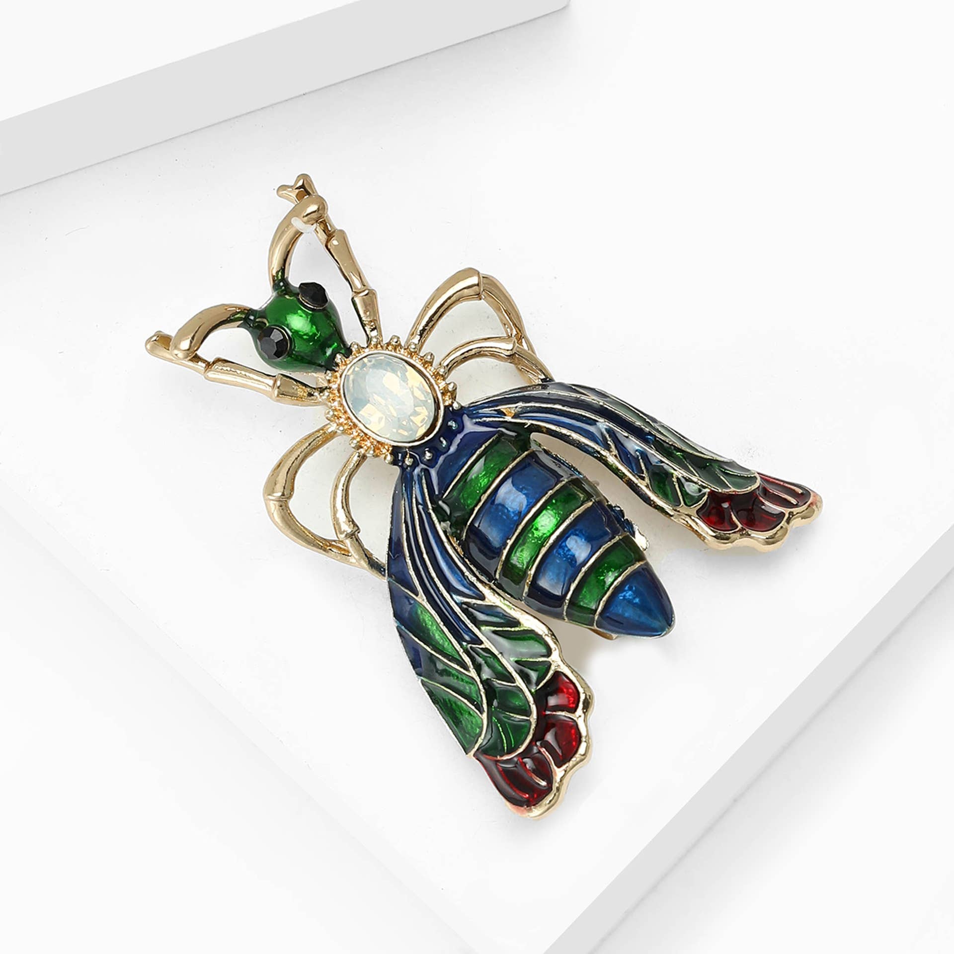 Vibrant Enamel Bee Brooch - Spiral Circle