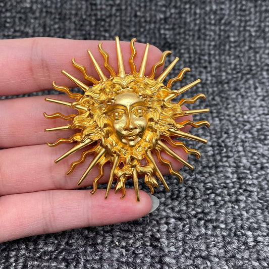 Vintage 18K Gold Plated Sun God Brooch - Spiral Circle