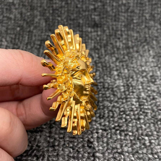 Vintage 18K Gold Plated Sun God Brooch - Spiral Circle
