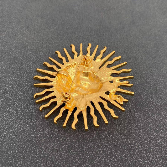 Vintage 18K Gold Plated Sun God Brooch - Spiral Circle