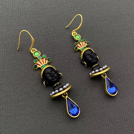 Vintage Ancient Egyptian Portrait Dangle Earrings - Spiral Circle