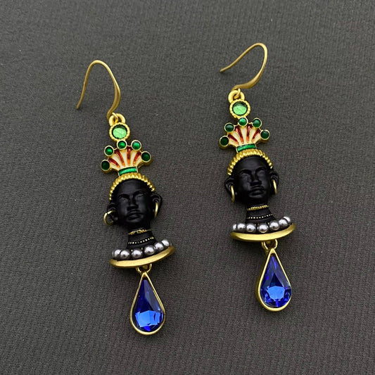 Vintage Ancient Egyptian Portrait Dangle Earrings - Spiral Circle