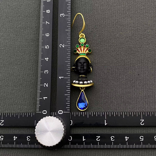 Vintage Ancient Egyptian Portrait Dangle Earrings - Spiral Circle