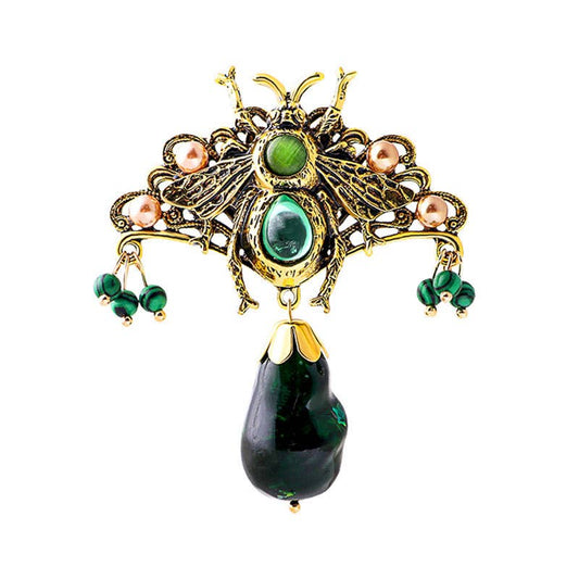 Vintage Emerald Bee Brooch Pendant - Spiral Circle