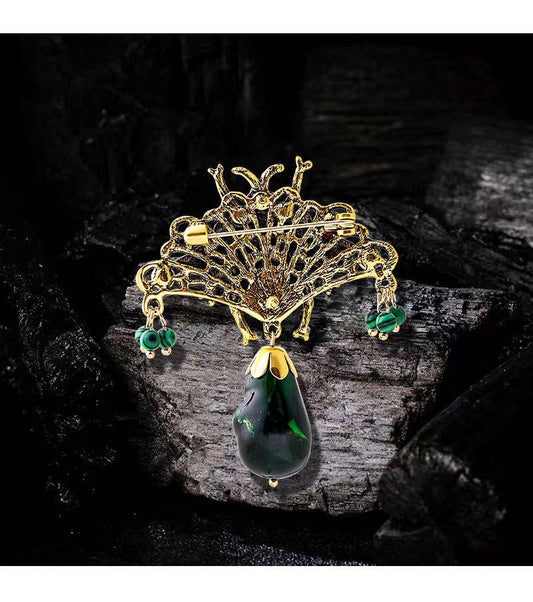 Vintage Emerald Bee Brooch Pendant - Spiral Circle