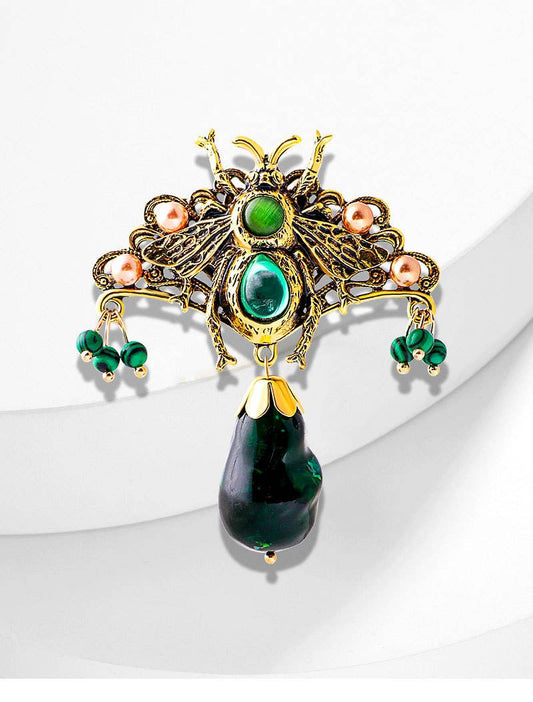 Vintage Emerald Bee Brooch Pendant - Spiral Circle