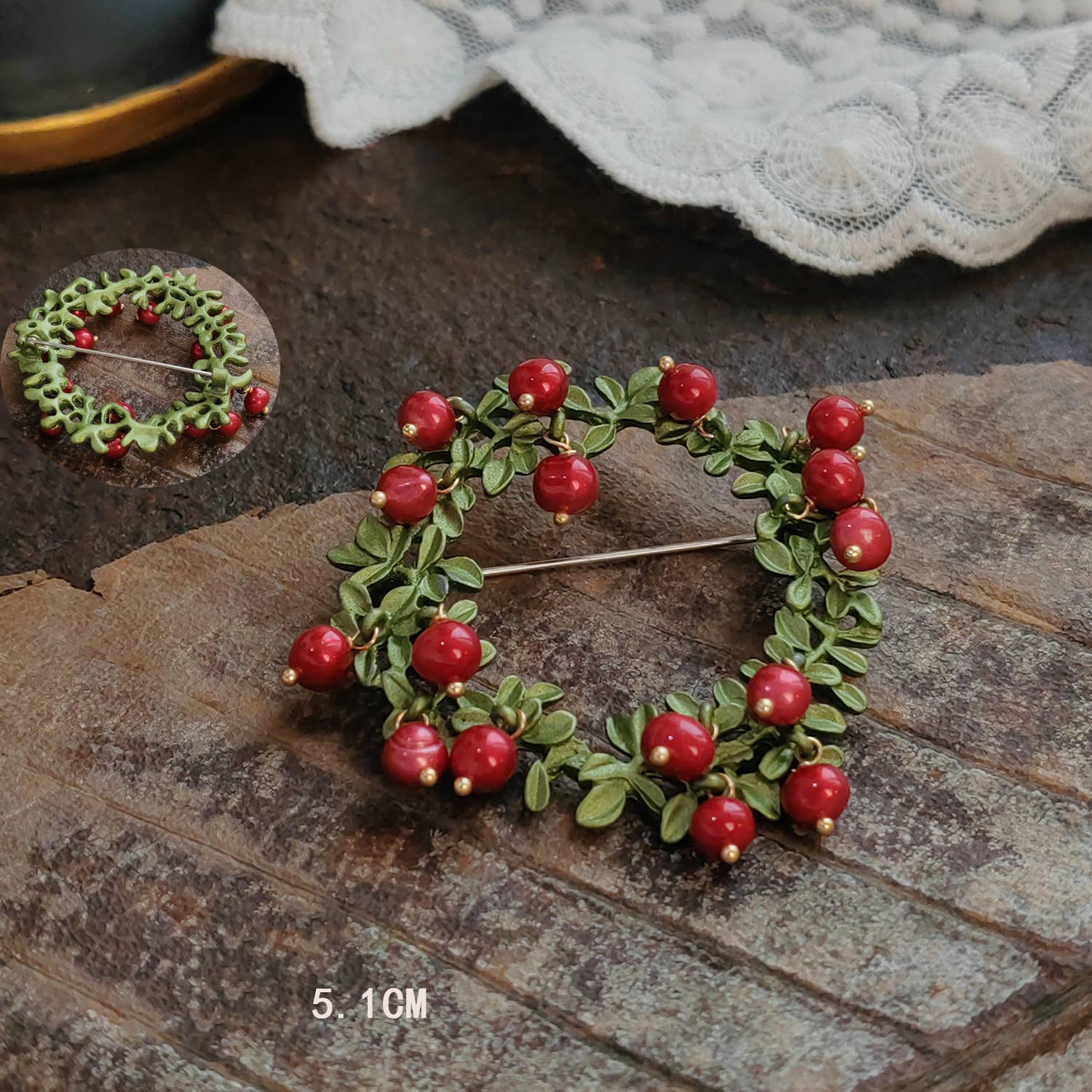 Vintage Enamel Leaf Pin Brooch - Spiral Circle