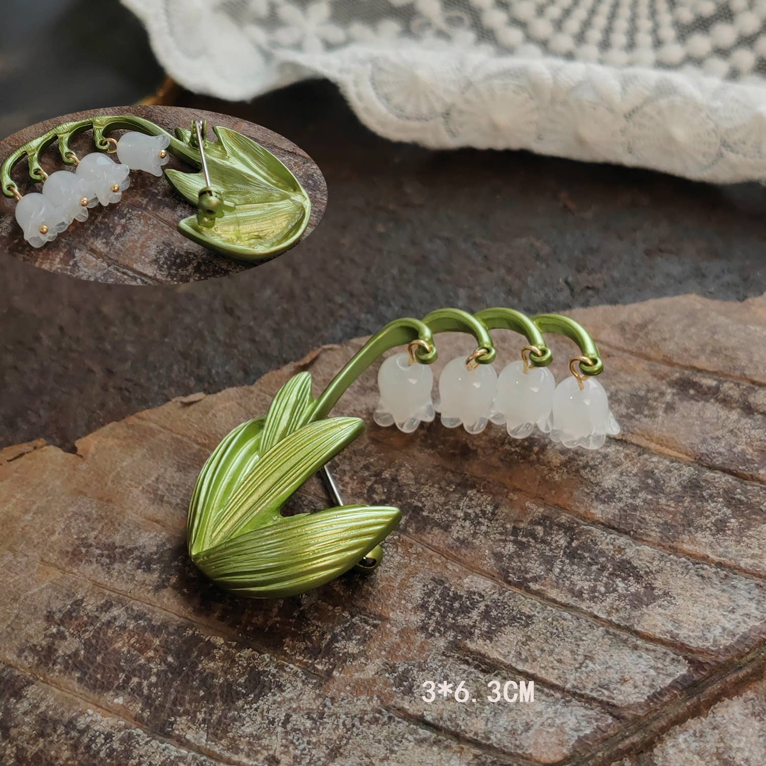 Vintage Enamel Leaf Pin Brooch - Spiral Circle