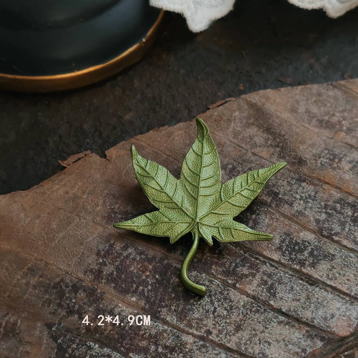 Vintage Enamel Leaf Pin Brooch - Spiral Circle