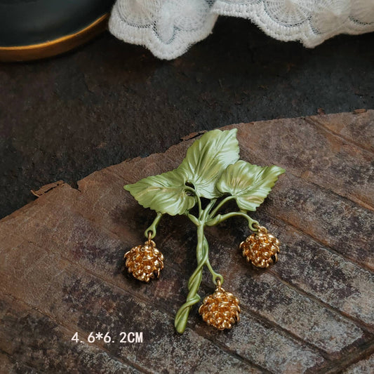 Vintage Enamel Leaf Pin Brooch - Spiral Circle
