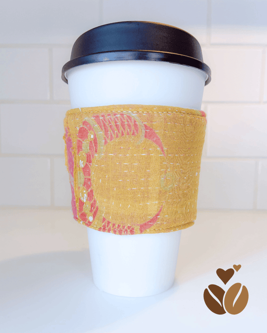 Vintage Kantha Coffee Cozy - Spiral Circle