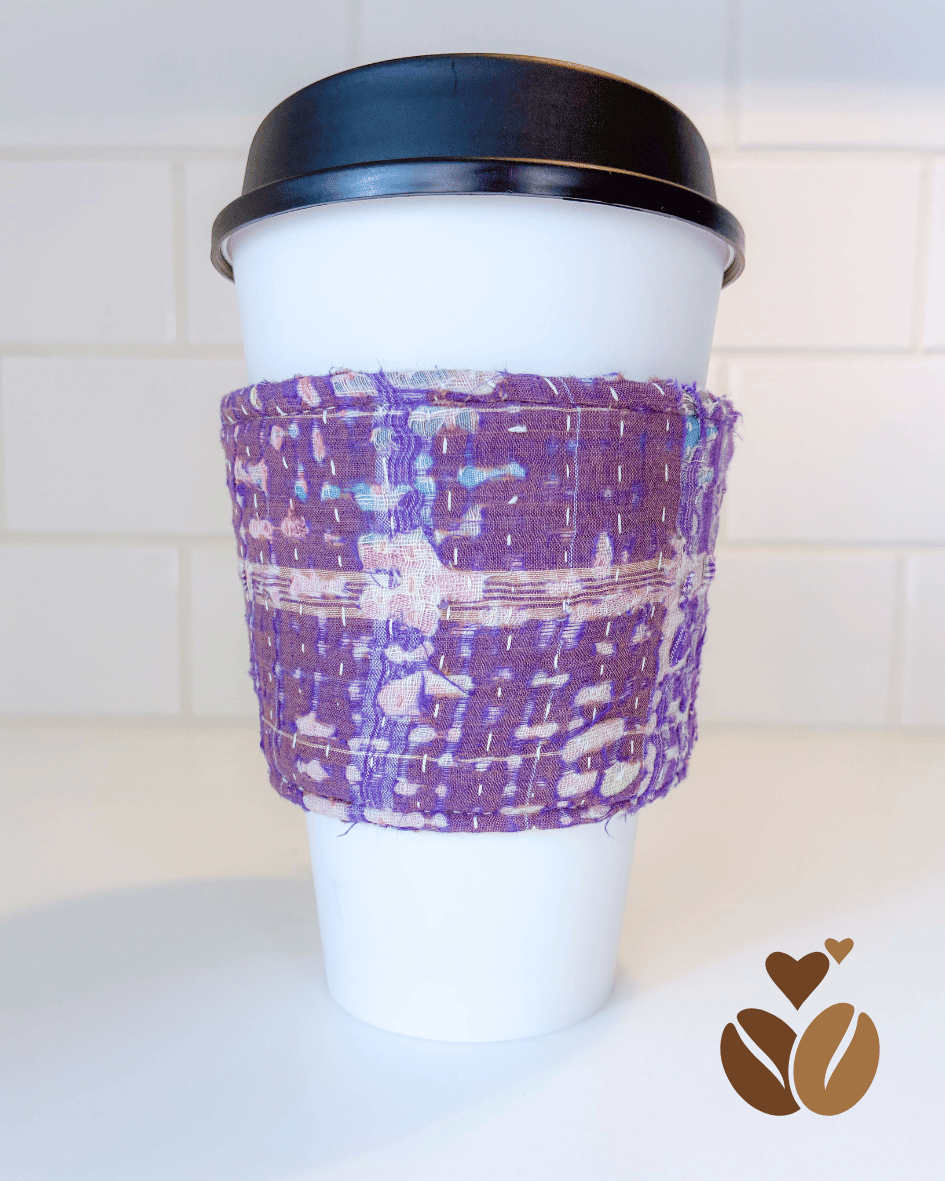 Vintage Kantha Coffee Cozy - Spiral Circle
