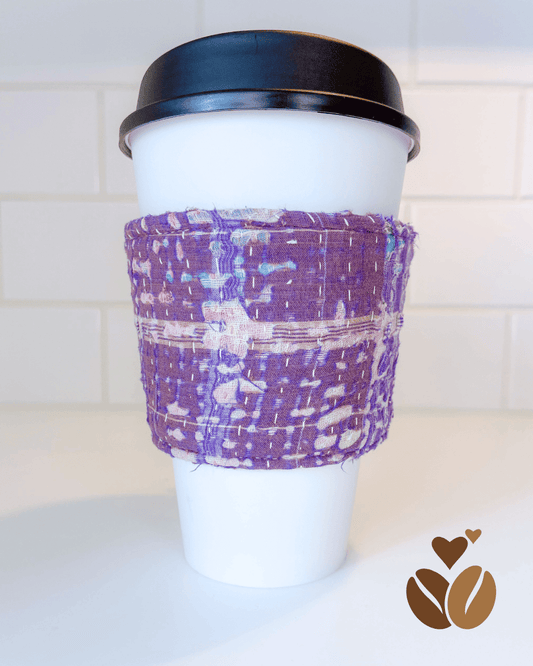 Vintage Kantha Coffee Cozy - Spiral Circle