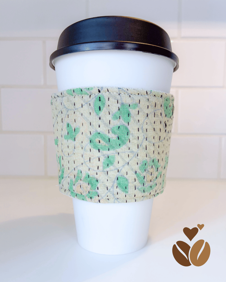 Vintage Kantha Coffee Cozy - Spiral Circle