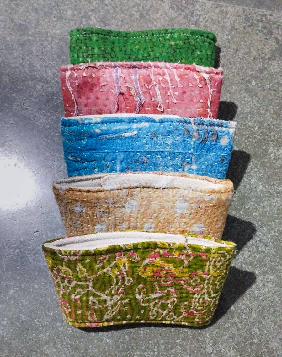 Vintage Kantha Coffee Cozy - Spiral Circle