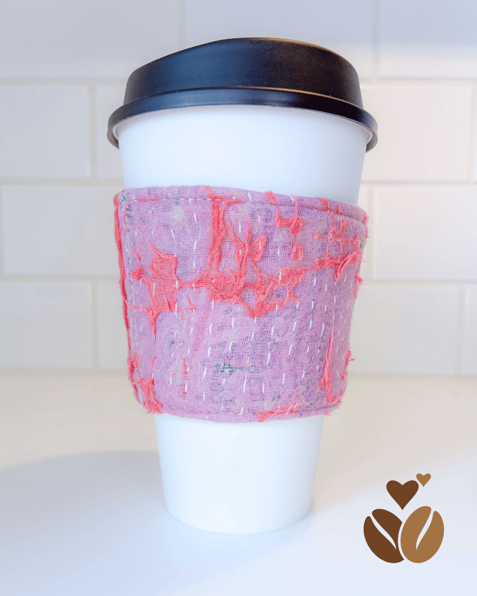 Vintage Kantha Coffee Cozy - Spiral Circle