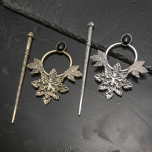 Vintage Metal Leaf Gem Accent Hair Stick - Spiral Circle