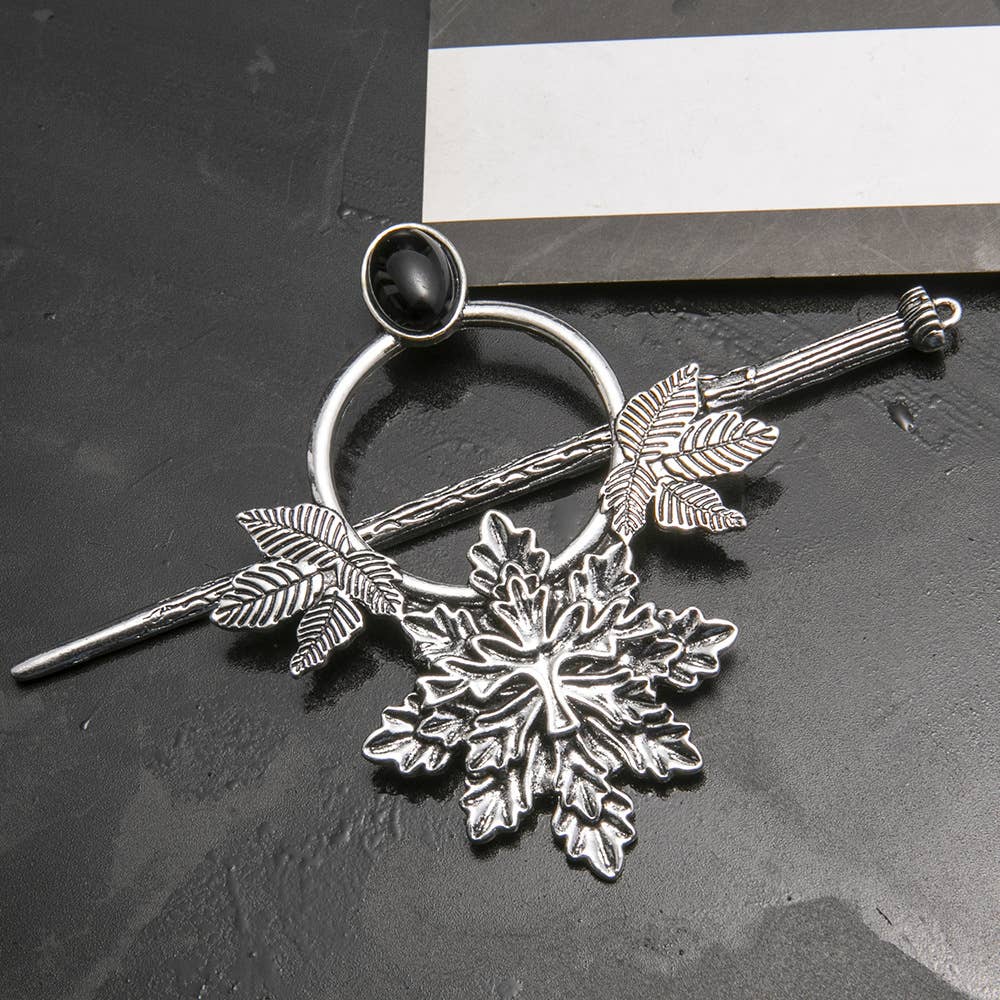 Vintage Metal Leaf Gem Accent Hair Stick - Spiral Circle