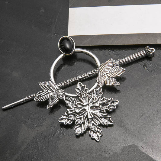 Vintage Metal Leaf Gem Accent Hair Stick - Spiral Circle