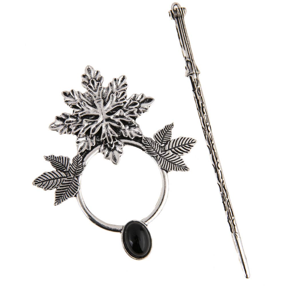 Vintage Metal Leaf Gem Accent Hair Stick - Spiral Circle