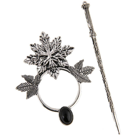 Vintage Metal Leaf Gem Accent Hair Stick - Spiral Circle