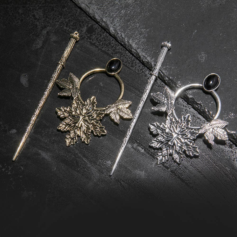 Vintage Metal Leaf Gem Accent Hair Stick - Spiral Circle