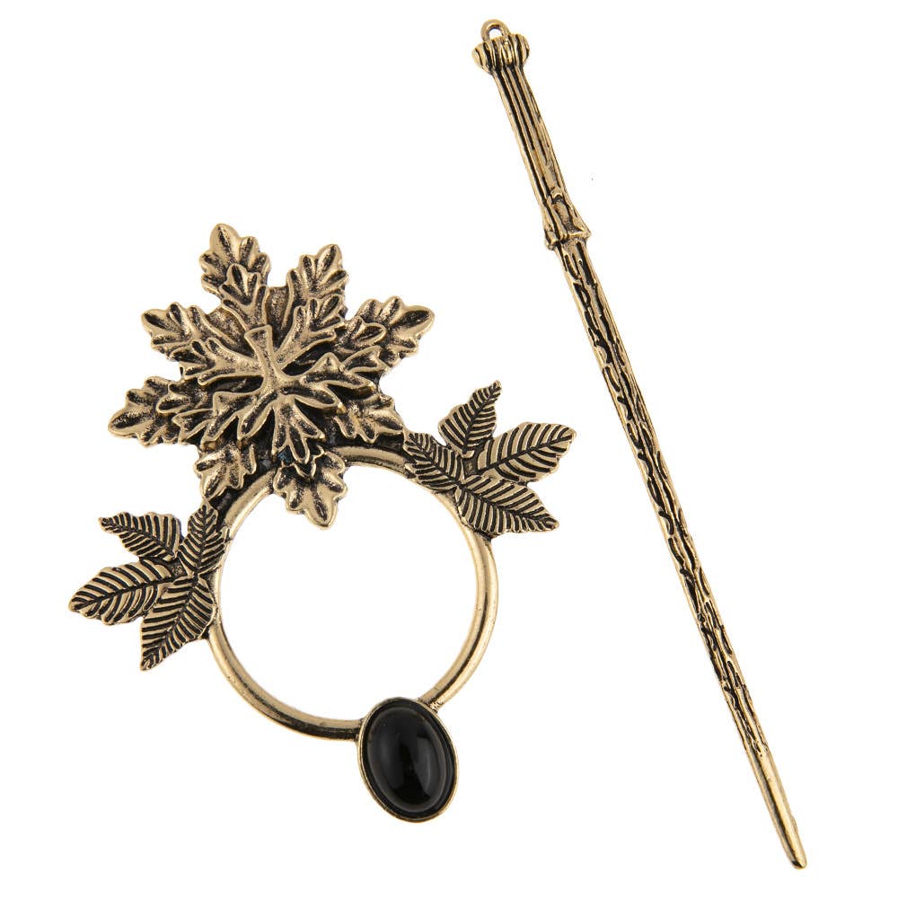 Vintage Metal Leaf Gem Accent Hair Stick - Spiral Circle