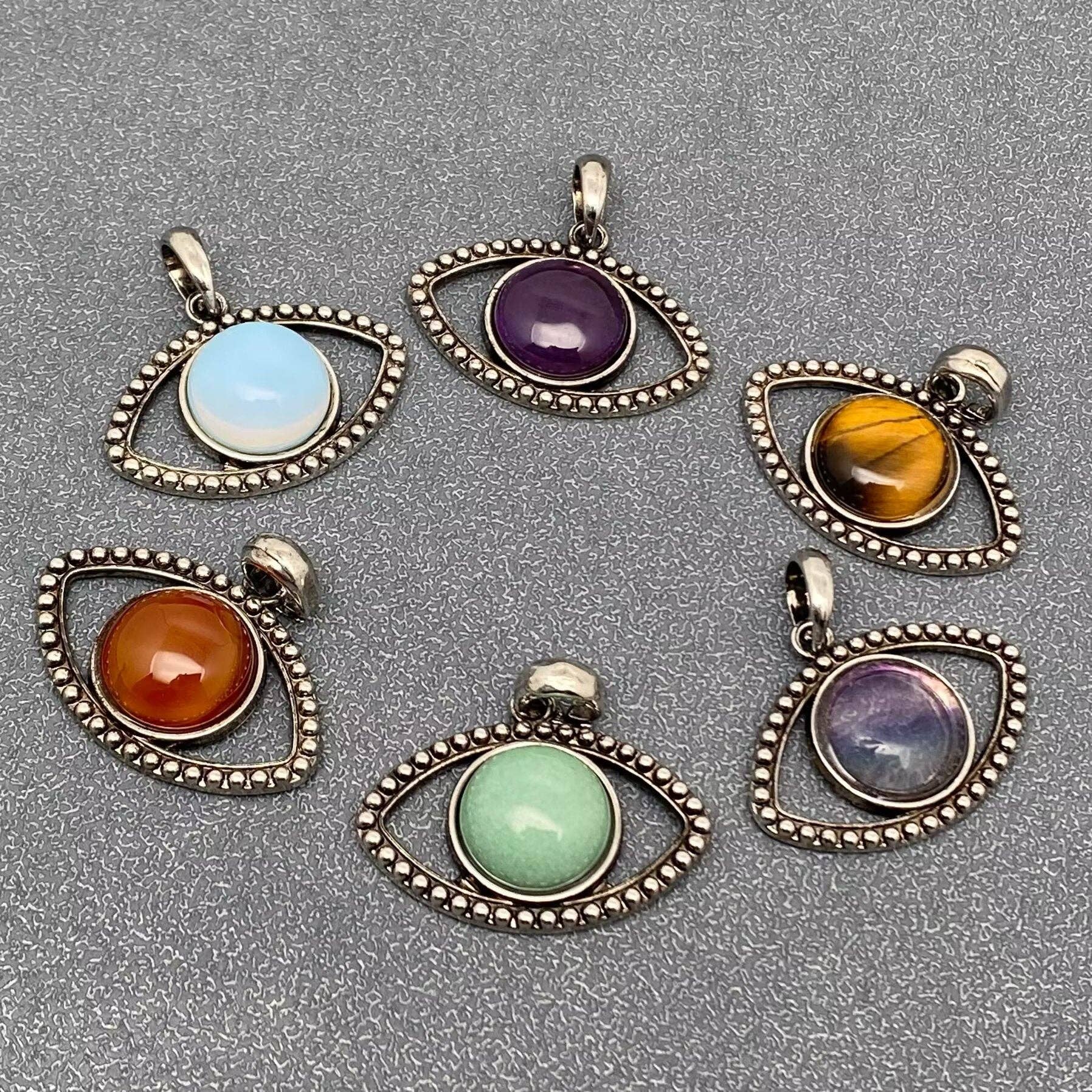 Vintage Natural Stone Evil Eye Charms (Single Pendant) - CS - Spiral Circle