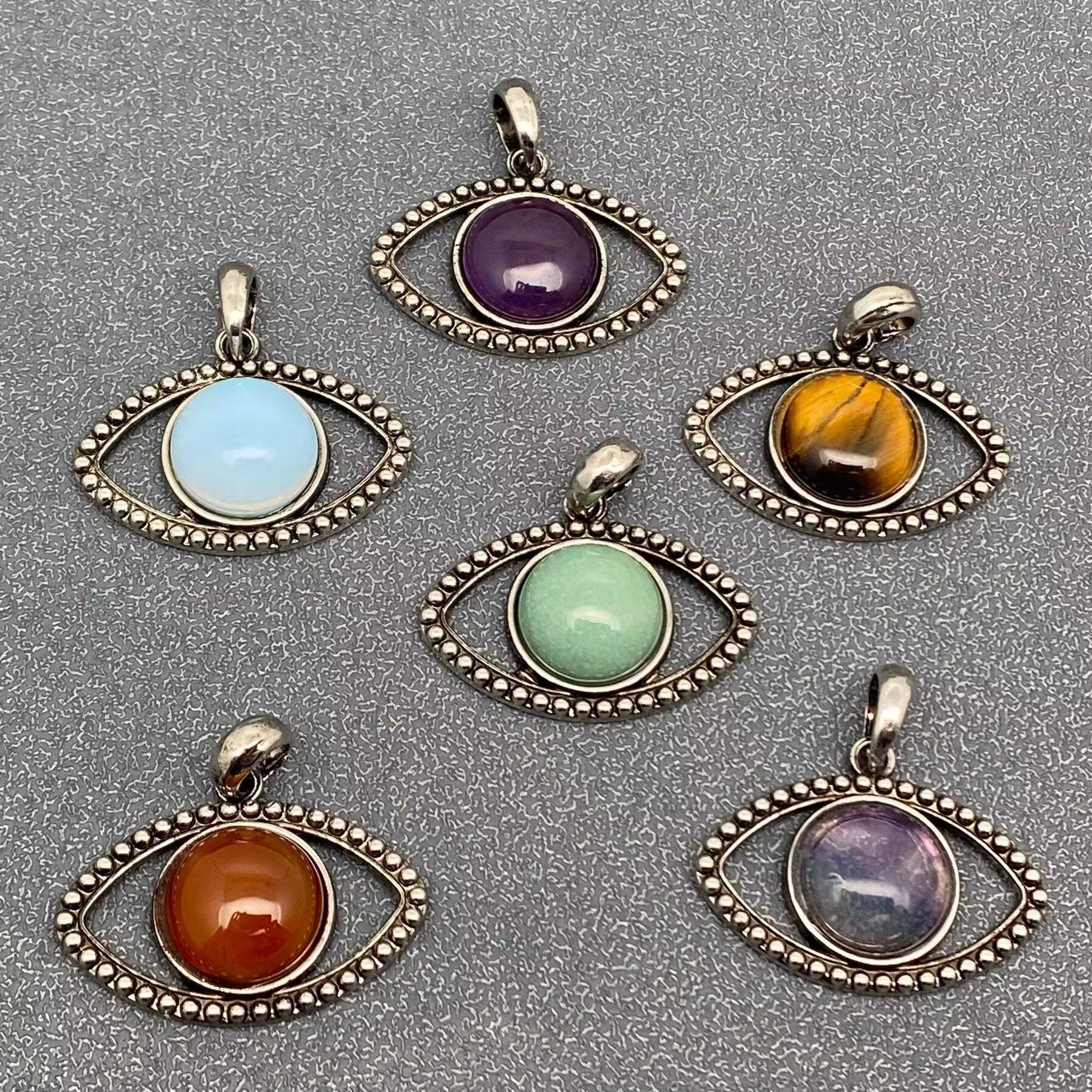 Vintage Natural Stone Evil Eye Charms (Single Pendant) - CS - Spiral Circle
