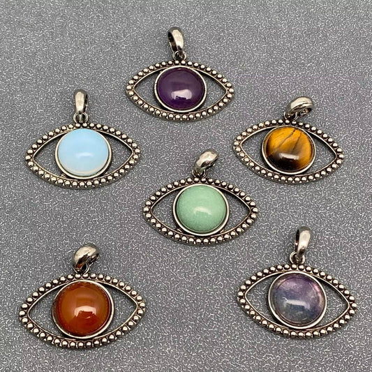 Vintage Natural Stone Evil Eye Charms (Single Pendant) - CS - Spiral Circle