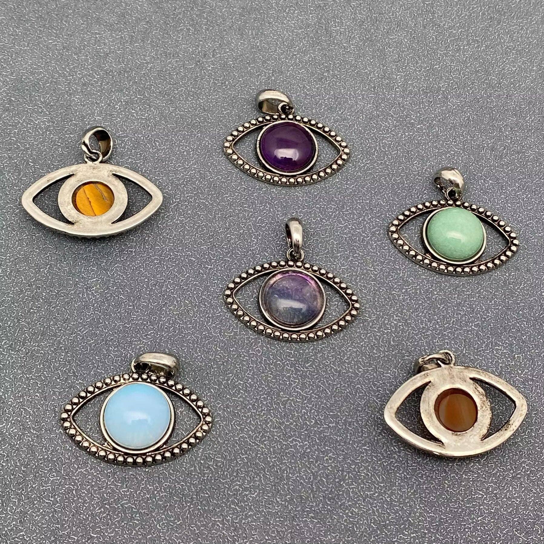 Vintage Natural Stone Evil Eye Charms (Single Pendant) - CS - Spiral Circle