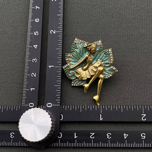 Vintage Rhinestone Enamel Ballet Girl Stud Earrings - Spiral Circle