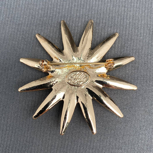 Vintage Rhinestone Inlaid Gold - plated Sun Brooch - MS - Spiral Circle